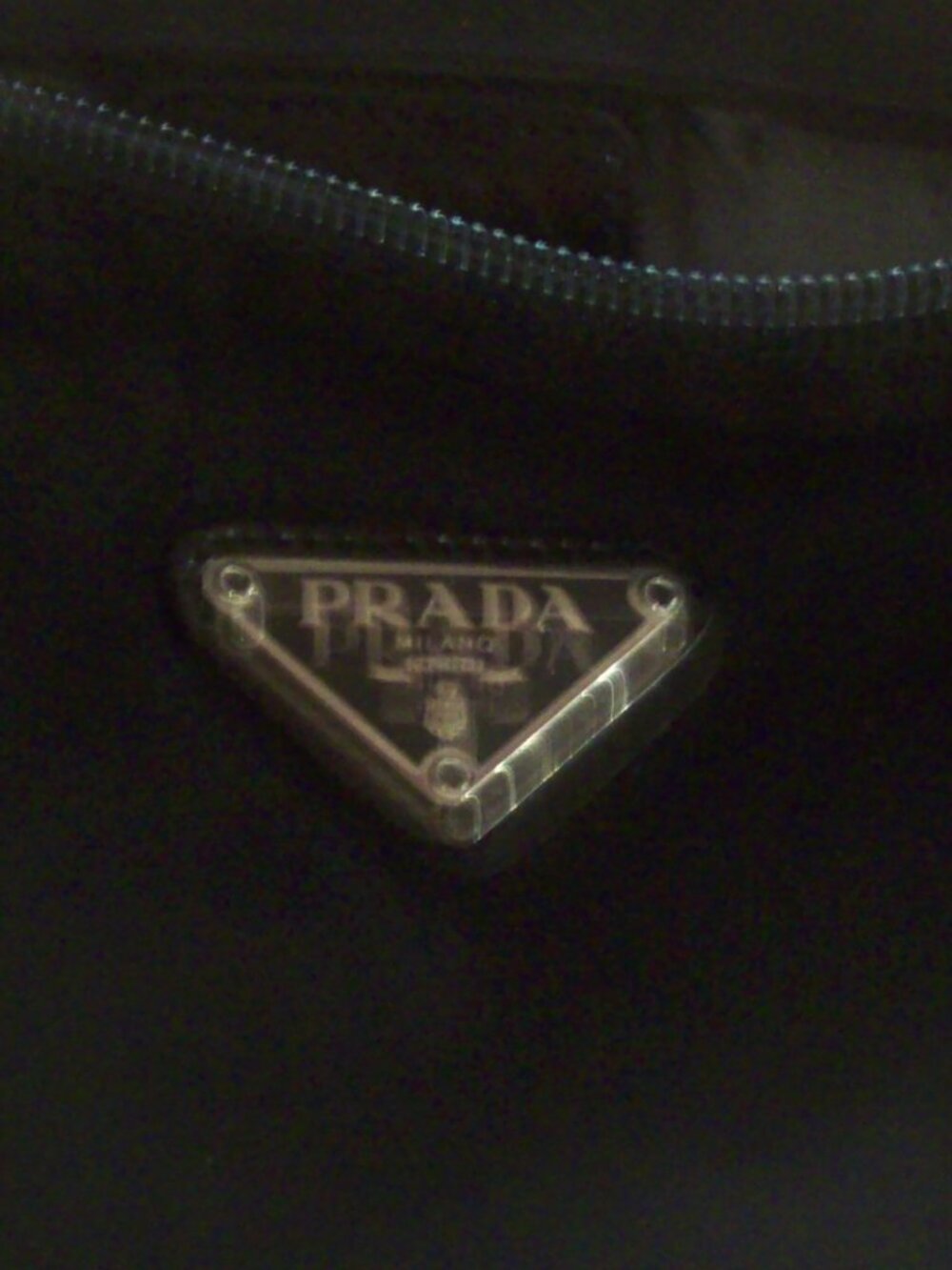 Prada Black Nylon Cosmetic Pouch, Leather Zipper Pull, 10" x 6"